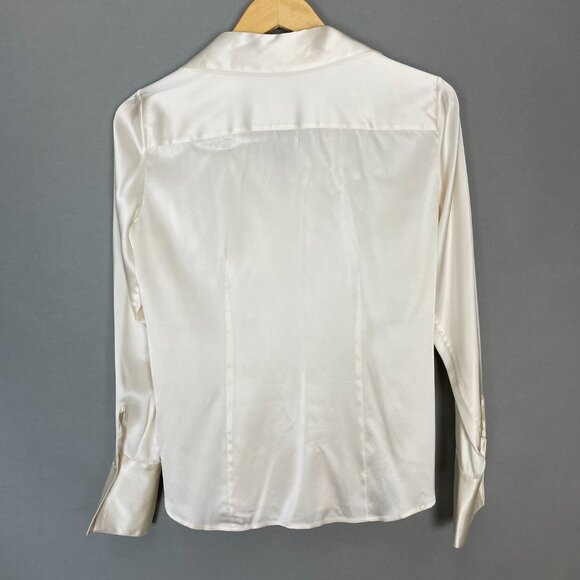 Paperwhite Silk Blouse Stretch Cream White Size 4 Top Ruffle Collar‎ Button-Up - Picture 2 of 16